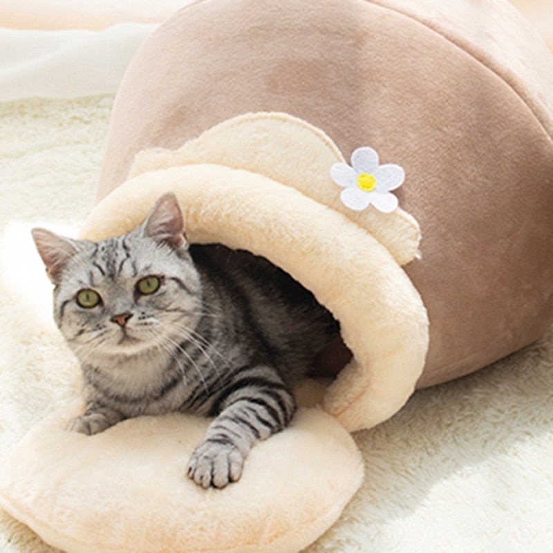 Honningkrukke kattehus med mælkeunderlag foldbar lukket kattehule vinter tyk sovepose varm behagelig katte kæledyrsofa