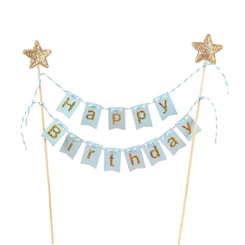 Topper para tarta de feliz cumpleaños Banner guirnalda de banderines banderas de decoración de pastel de para niños chicos niños niñas suministros: Blue