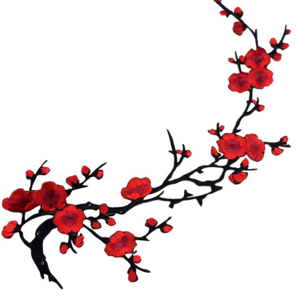 Plommonblom blomma applikation kläder broderi lapp tyg klistermärke stryk på sy på lapp hantverk sömnad reparation broderad