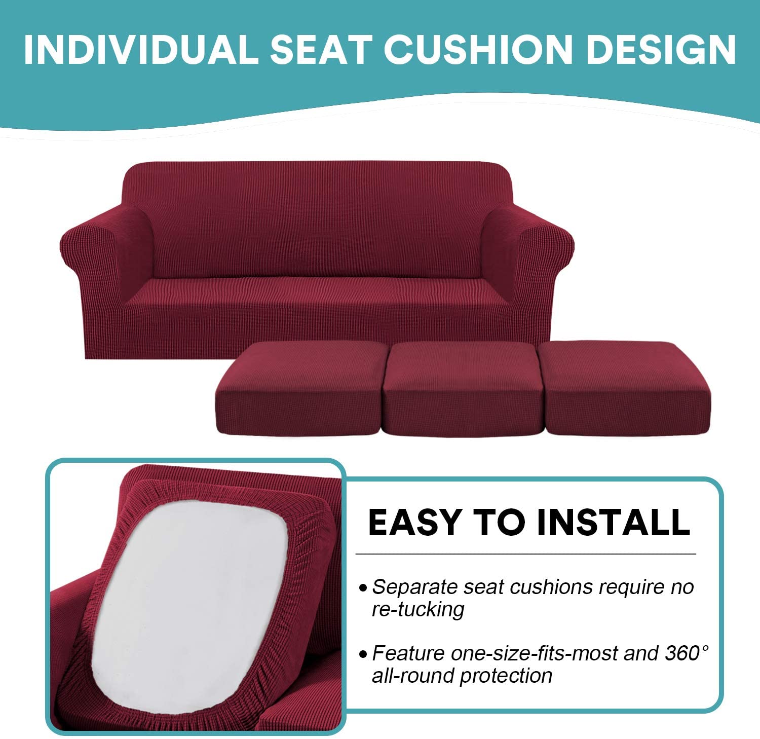 4 Piece Stretch Sofa Covers for 3 Cushion Couch Covers for Living Room Furniture Slipcovers Feature Upgraded Thicker