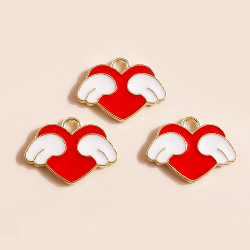 10 Uds. De dijes de corazón esmaltados de 4 colores para accesorios de joyería, abalorios de amor con letras DIY, collares hechos a mano, colgantes, fabricación de pendientes: Rosa