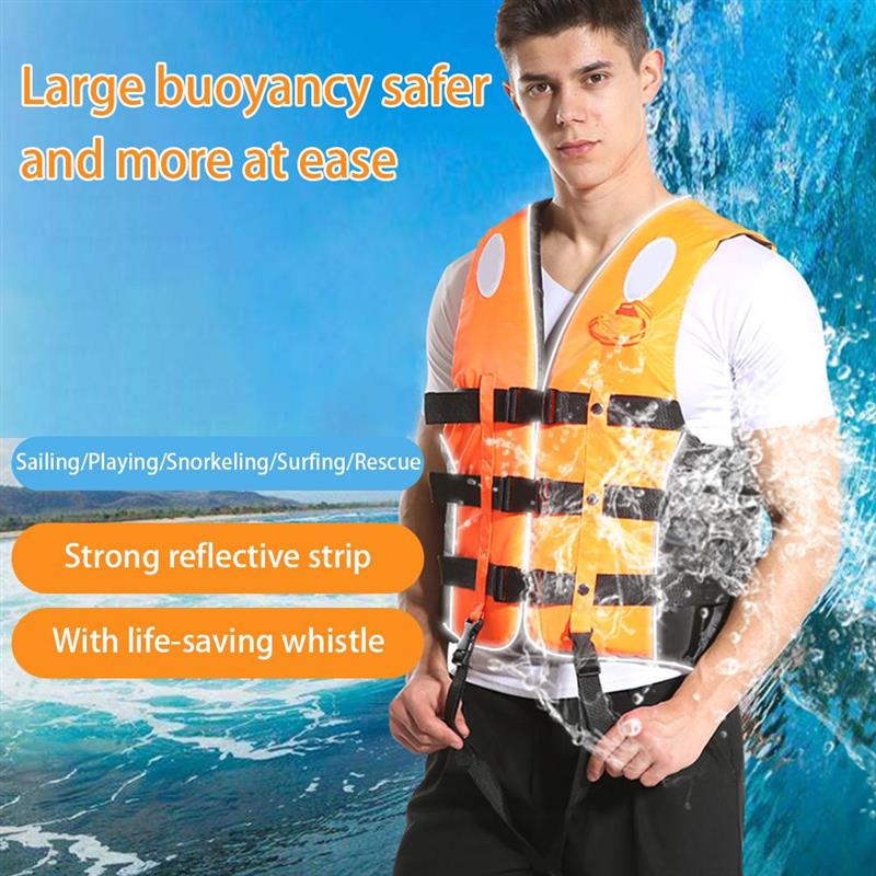 Adult Swimming Vest 360 Degree Reflective Float Life Jacket with Whistle Adjustable Buckle Water Sports Vest for Fishing Rafting