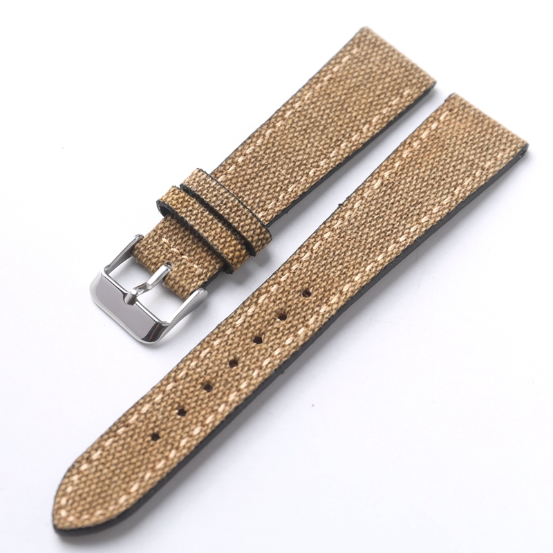 Canvas Ingericht Lederen Horlogeband 18 19 20 21 22 MM Zwart Groen Bruin Zachte Slanke heren Armband voor Antieke Stijl Horloges: Black Yellow / 18mm