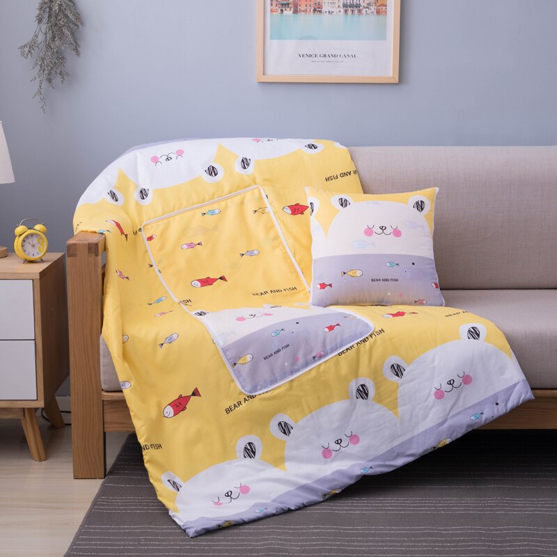 Bomull tegneserie quilt teppe bærbart sammenleggbart firkantet pute hjemmekontor bil air condition quilt
