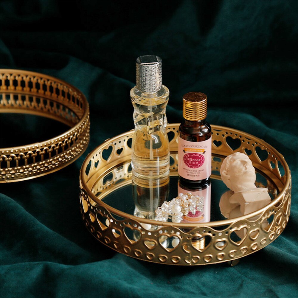 Or exquis jbijoux plateau de rangement chambre verre miroir Base beauté plateau de rangement bureau cosmétique décoration finition plaque
