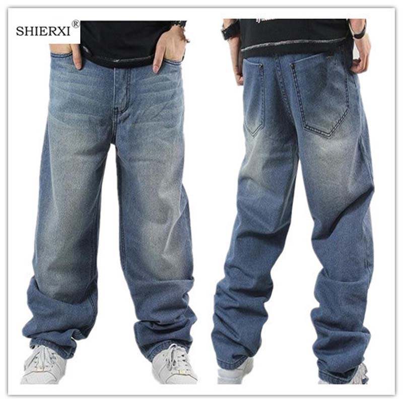 Shierxi mand løse jeans hiphop skateboard jeans baggy bukser denim bukser hip hop mænd ad rap jeans 4 årstider stor størrelse 30-46