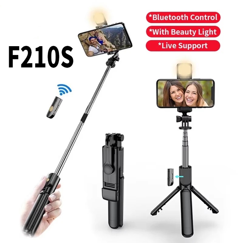 Bluetooth Selfie Stick Draadloos 360° draaibaar statief Afstandsbediening Sluiter Invullicht Multifunctionele intrekbare standaard