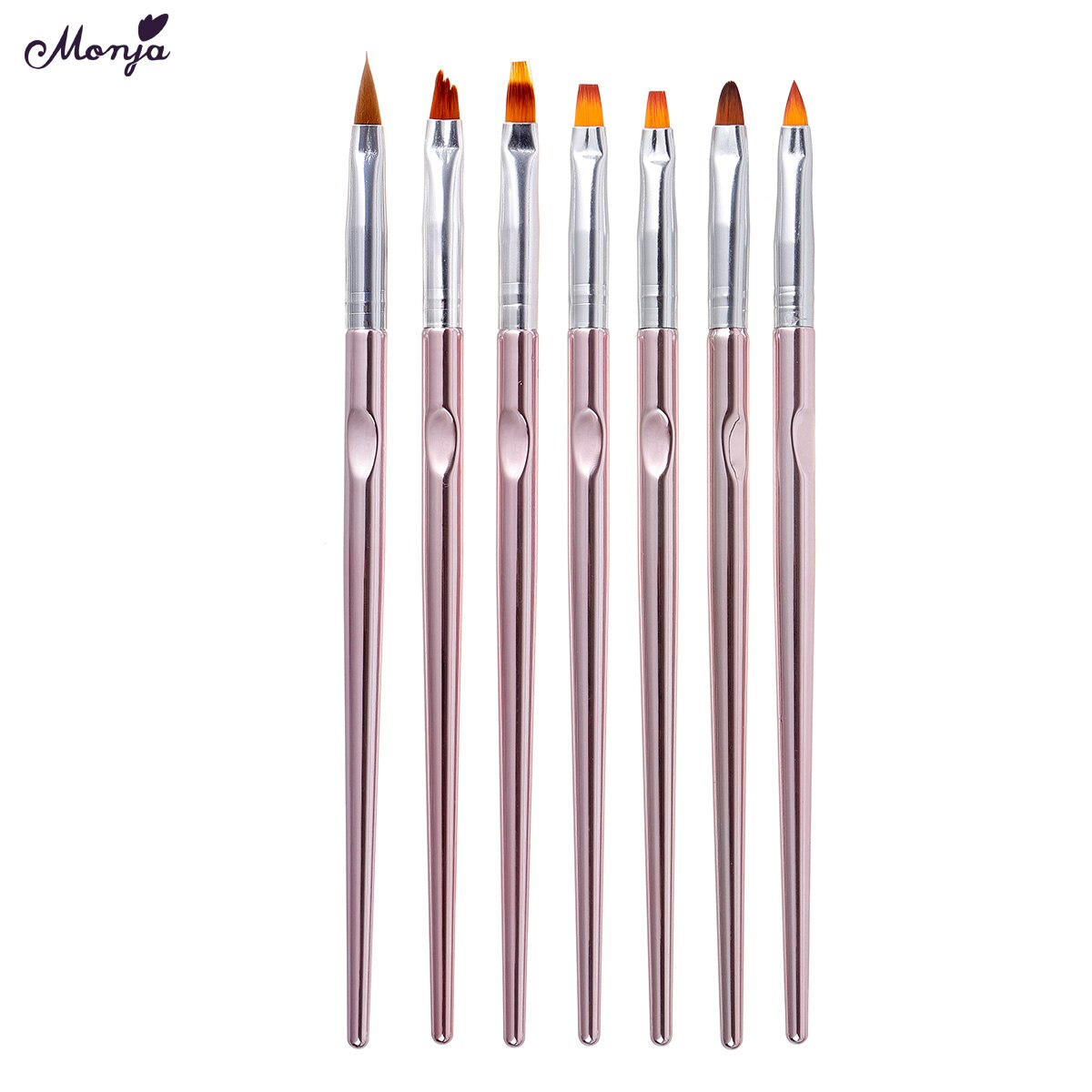 Monja 7 Stks/set Roze Nail Art Brush Kit Acryl Uv Gel Extension Schilderen Kleurverloop Patroon Diy Tekening Bloem Carving pen