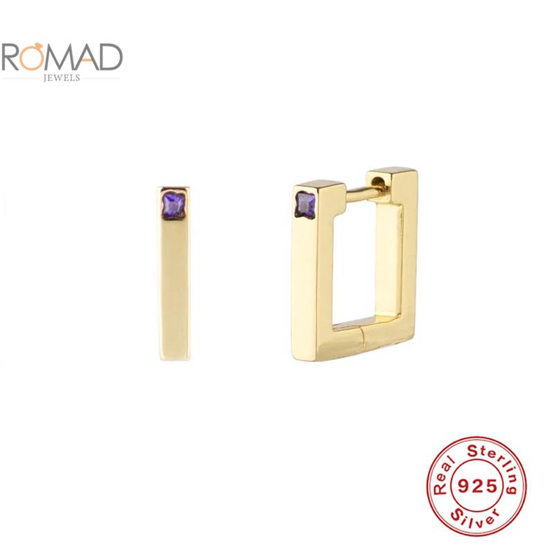 Romad 1 pcs 925 sterling silver earrings jewelry women trendy simple square diamond daily matching hoop earrings aretes de mujer