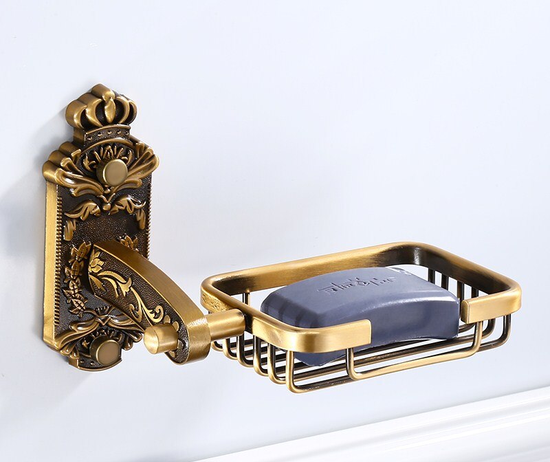 Europese antieke badkamer gesneden serie handdoekenrek badkamer hardware hangende set toiletborstel rechthoekige tissuebox: Zeepnet