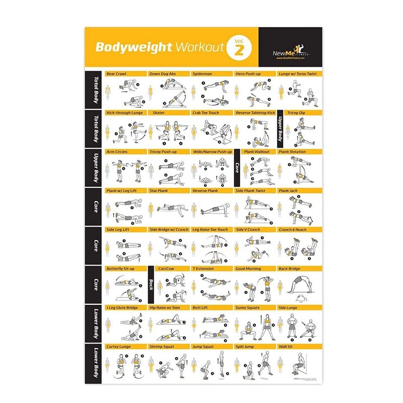 Fitness Workout Posters-Bodyweight Exercise Posters for Body Workout-Core,Abs,Legs,Glutes&amp;Upper Body Training Program: Default Title