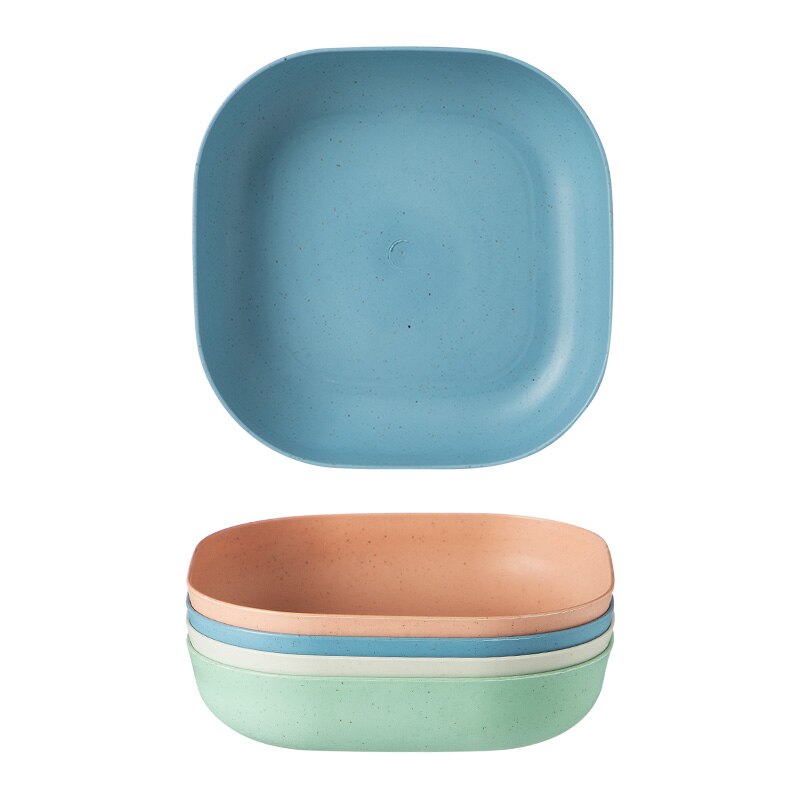 4pcs Eco-Friendly Unbreakable Dinner Plates Wheat Straw Biodegradable Restaurant Specialty Saucer Plastic Plate Picnic Dishes