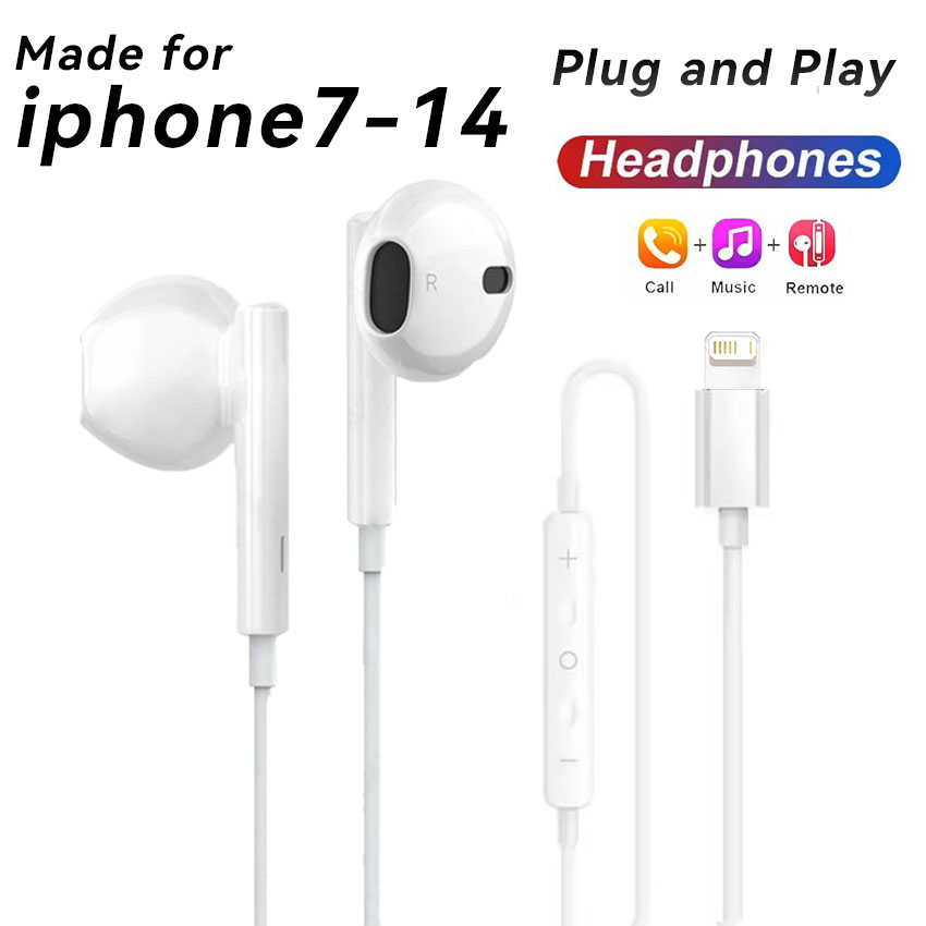 Original Wired Earphones for Apple Lightning iPhone 15 16 14 13 12 11 Pro Max Mini X XS XR X 7 8 6 Plus SE Headphones Accessorie: green