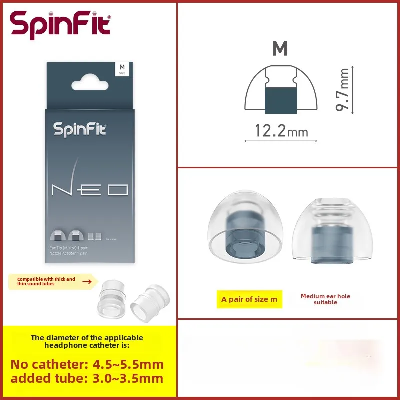 Almohadillas SpinFit NEO para auriculares intrauditivos IEM HIFI con cubierta giratoria de silicona y tapones para los oídos con cancelación de ruido: Gris claro