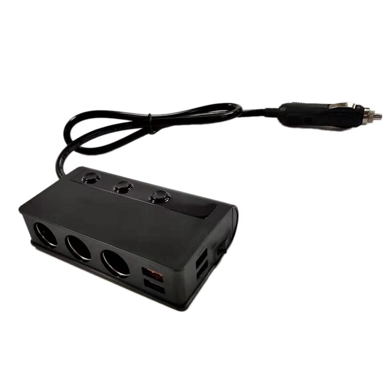 Snabbladdning 3.0 cigarettändare splitter , 12v/24v 3- uttag elbil splitter med led voltmeter strömbrytare , 4 usb snabb ut
