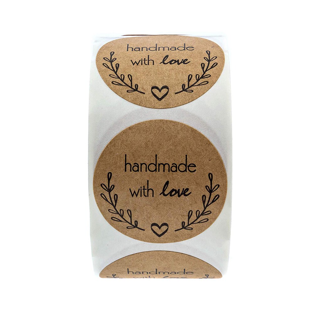 500PCS Round Labels Handmade Kraft Paper Packaging Sticker For Candy Dragee Bag Box Packing Bag Wedding Thanks Stickers