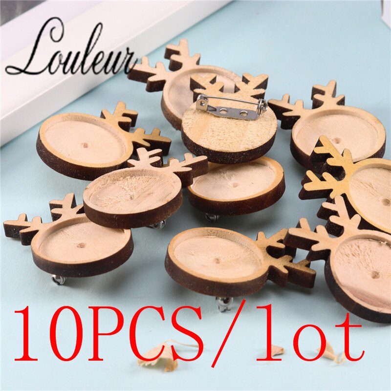 Louleur Vlakte Hout Cabochon Broche Basisinstellingen Diy Herten Vormige Paperclip Kerst Broches Bezel Lade Sieraden Maken Levert: 10pcs