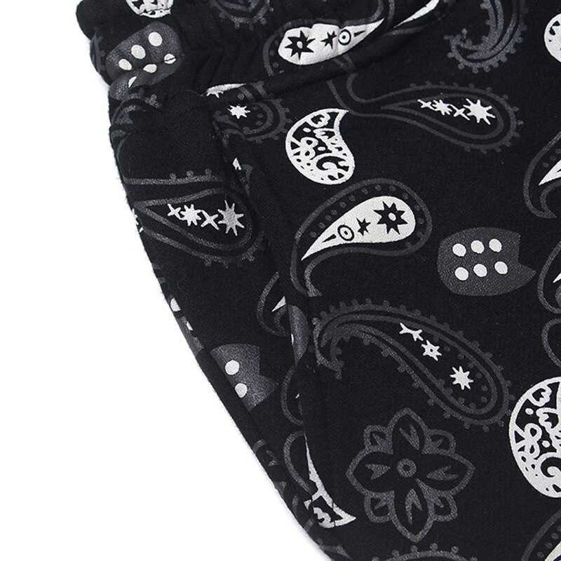 Pantalon de survêtement noir à motif cachemire et velours pour homme, style streetwear rétro, motif fleur de cajou, ample et décontracté, bas épais et élastique