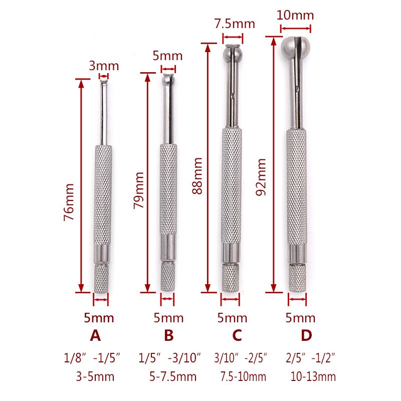 4pcs/set 3-14mm Adjustable Telescopic Gauge Small Hole Measurement Tools Square Head Inner Diameter Gauge
