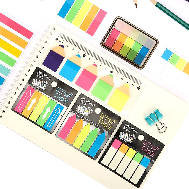 Transparent Fluorescent Index Planner Stickers Classification Index Stickers BookMarker Memo Pad Self-Stick Notes