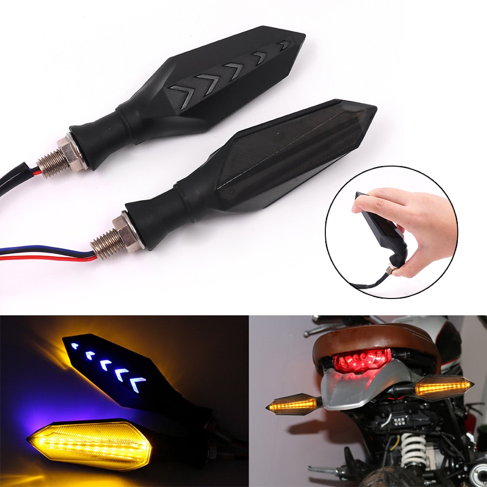 2Stck Motorrad LED Blinker Lampe 12V 12LED Sequentielle Fließende Anzeige Lichter Blau und Gelb Beleuchtung