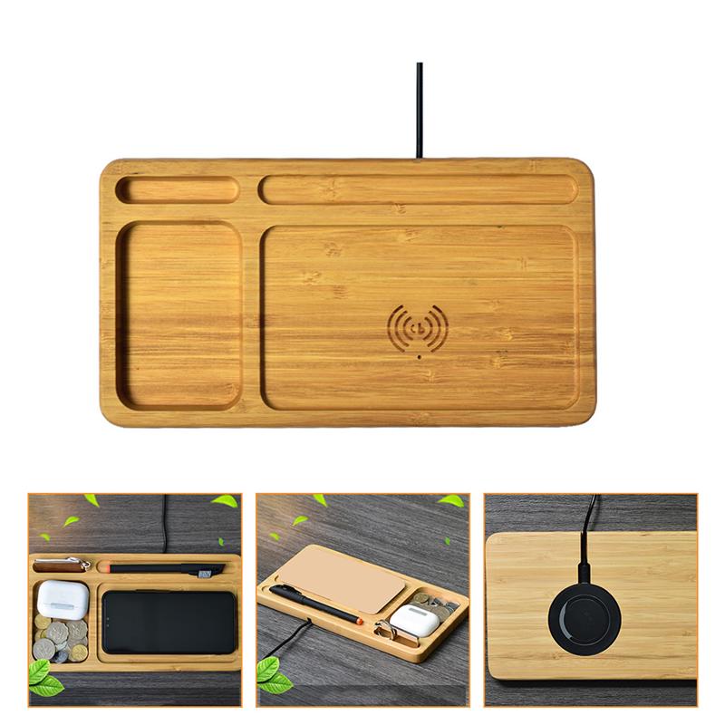 2 in 1 Simple Desktop Organizer Storage Tray Wireless Charger