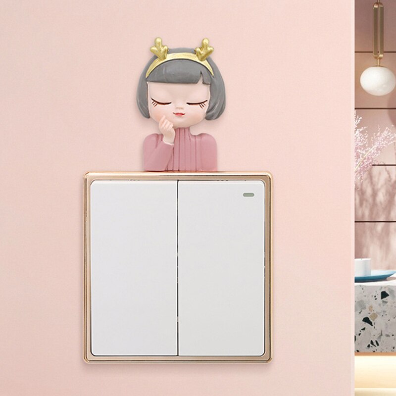 3D Resin On-off Switch Sticker Luxury Switch Outlet Wall Sticker Cartoon Girl Switch Cover Room Decor