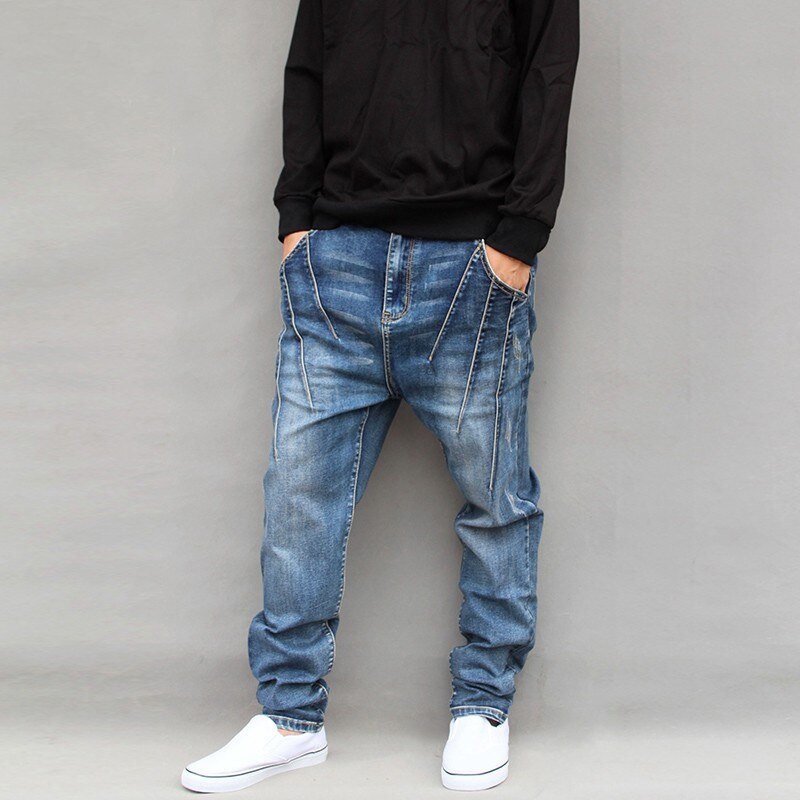 Hip hop stil herre skridt jeans harem plus størrelse 6xl denim bukser mand casual streetwear lange harajuku løse bukser