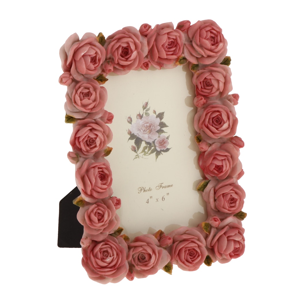 Romantische Vintage Roze Resin Rose Bloem Fotolijst Fotolijst Bruiloft Tafel Decoraion 4X6''