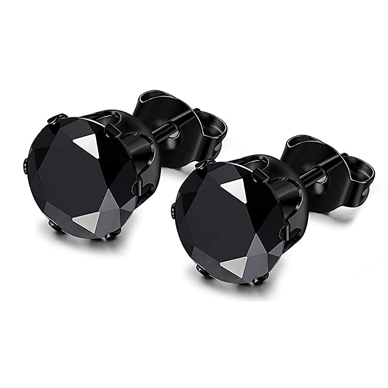 1 Pair Black Stud Earrings Mens Earrings Stainless Steel Black Earrings for Men Women Jewelry Piercing Hoop Earrings Set: Style 14