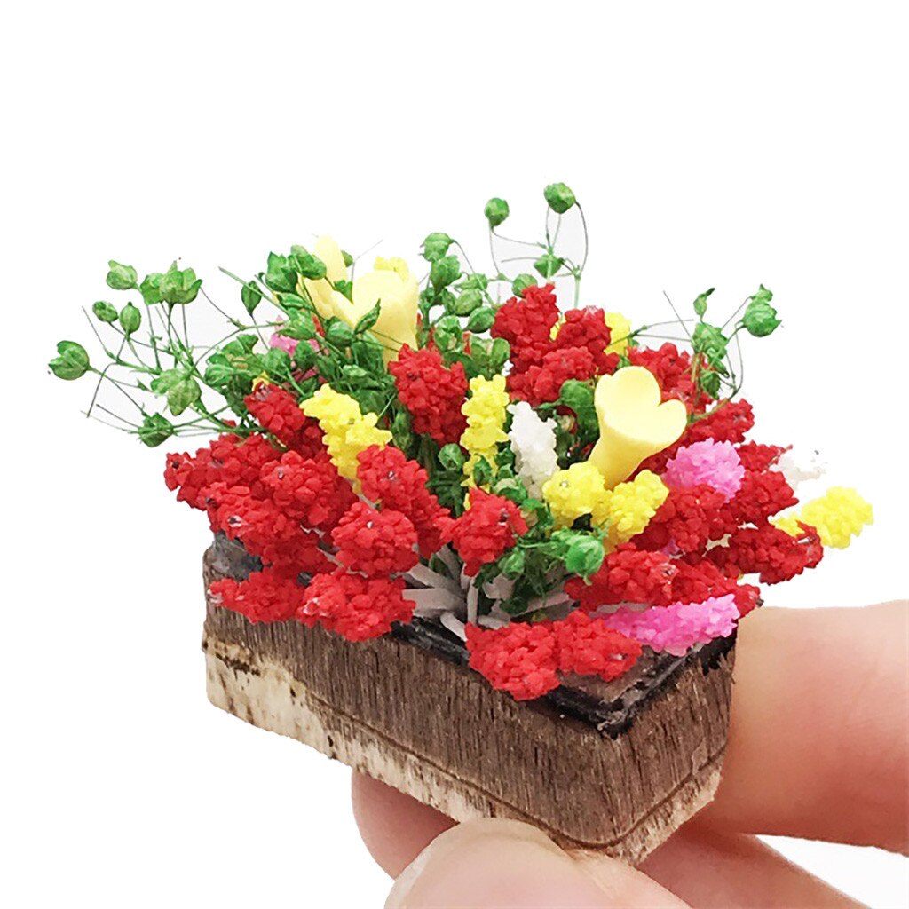 1:12 Dollhouse Miniature Green Mini Tree Potted For Green Plant In Pot Furniture Artificial Flower Home Decor Potted Plants: Red