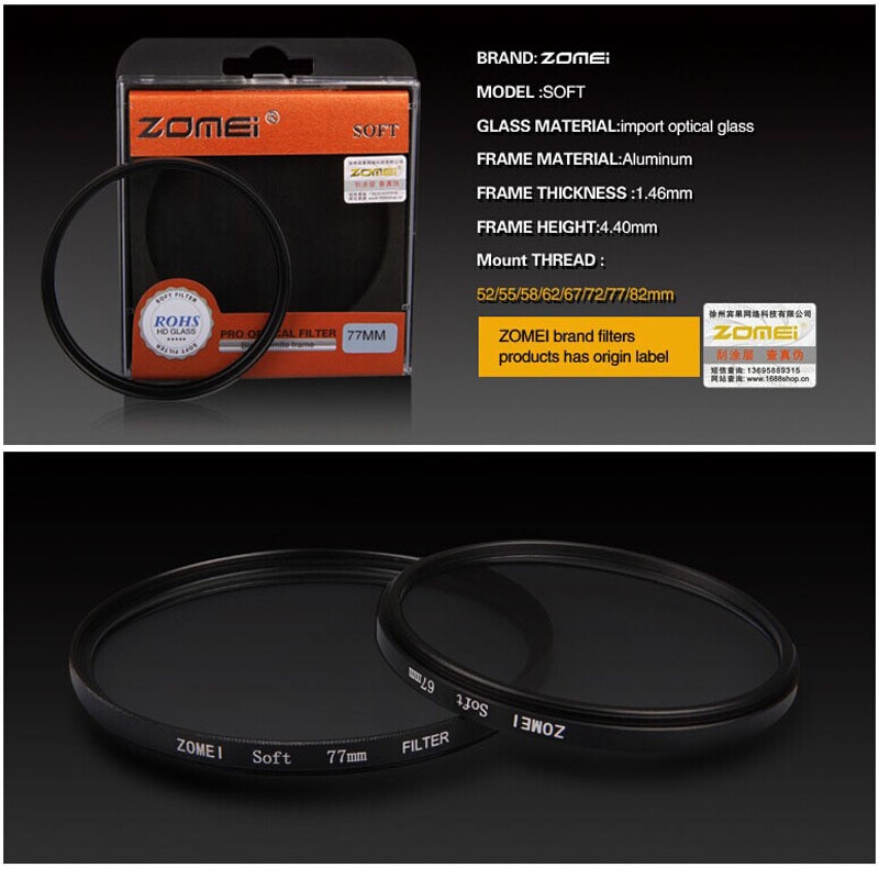 Zomei 52/55/58/62/67/72/77mm Special Effect Soft Focus Filter Diffusion Filter for Canon Nikon Sony Olympus Pentax Samsung Lens