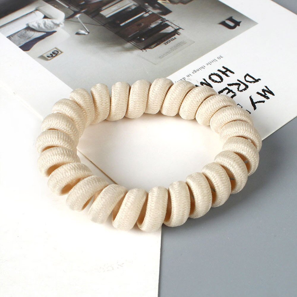 1Pcs Elasticiteit Telefoon Spoel Haarbanden Vrouwen Spiraal Haar Banden Meisjes Haar Ringen Touw Haar Accessoires: beige