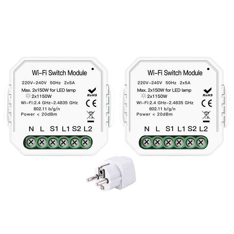 Smart Light Switch Module - 2 Gang 2 Way - WiFi App Control - Works with Tuya Alexa Google Home