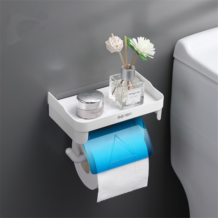 Wall Mount Tissue Box Waterproof Roll Paper Storage Rack Toilet Paper Holder Rack Multifunctional Bathroom Shelves: Blue / 2pcs