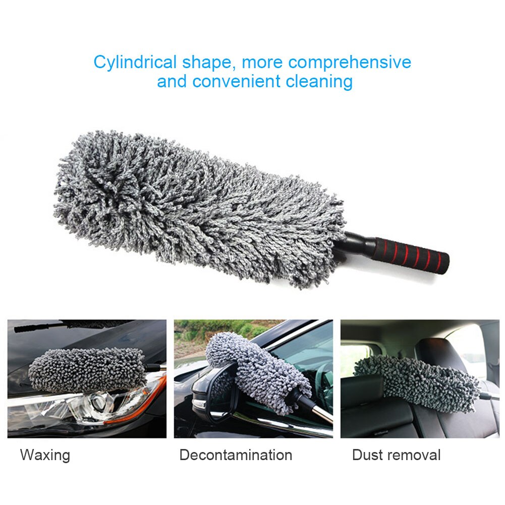 Bil auto mikrofiber udtrækkelig voksmoppe rund rengøringsbørste duster værktøj udtrækkeligt håndtag bilrengøring støvtilbehør