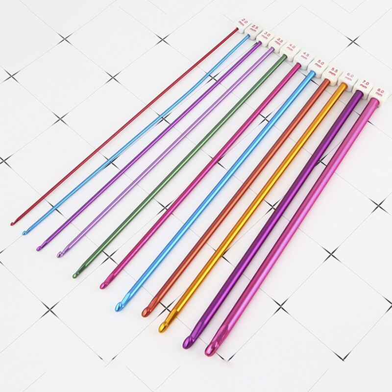 11 stk 27 cm lange rette fargerike strikkepinner enkeltpunkts heklenåler (størrelse fra 2.0mm til 8mm)  heklesett