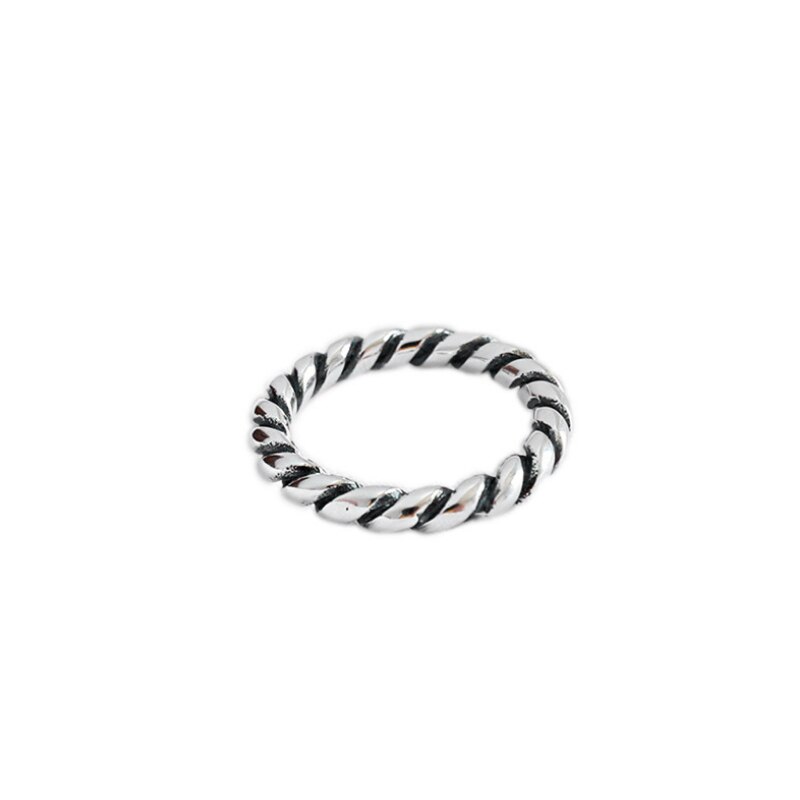 F.I.N.S Frauen Echt 925 Sterling Silber Ringe für Frauen Retro Twist Ring Vintage Stil Minimalistischen Schmuck 925 Silber Damen Ring