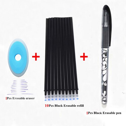 Erasable Pen Set 0.5mm Blue Black Color Ink Writing Gel Pens Washable handle for School Office Stationery Supplies: 12Pcs black-B