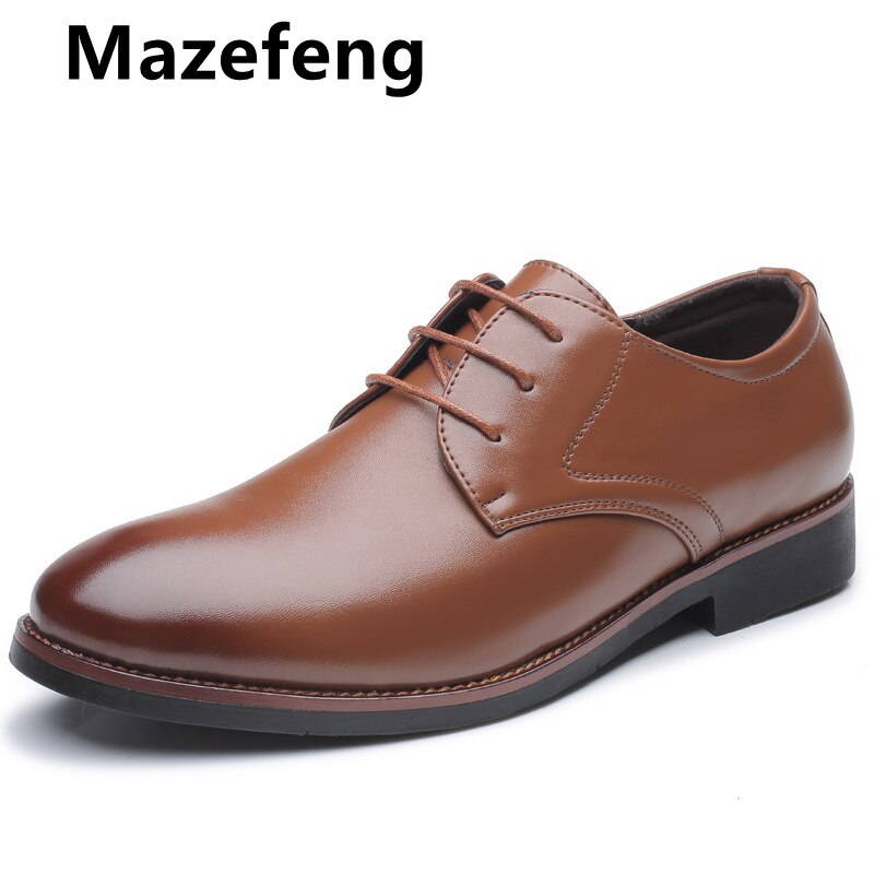 Mazefeng Men's Brand Leather Formal Shoes Lace Up Dress Shoes Oxfords Retro Shoes Work Footwear