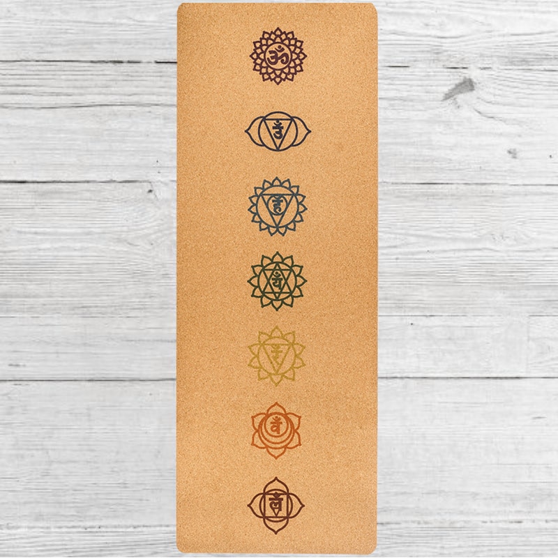 Chakra Cork Yoga Mat - 183x68cm - 5mm Thick - TPE Cork - Non-Slip - Eco-Friendly