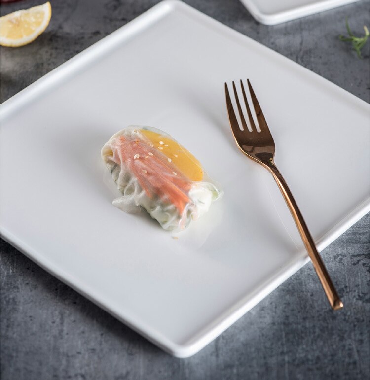 8/10 inch Simple White Square Ceramic Steak Plate Western Food Dessert Salad Flat Dinner Plates Pasta Spaghetti Hotel Tablewares