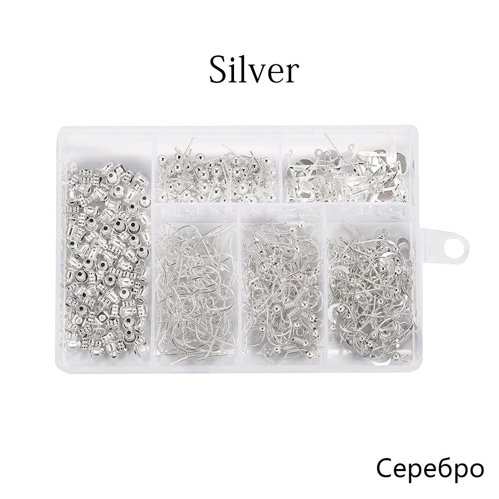 Conjunto de fornituras para joyería, collar, cadena, pendiente, alambre, aguja de joyería, estilo mixto, kits de suministros de joyería, 4 colores, 300 Uds.: Silver