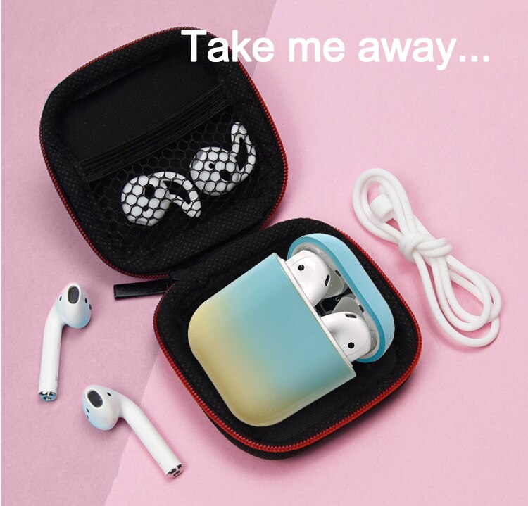1/5PSC chiaro caso per caso sveglio di airpods Liscia gradiente della copertura per airpods 2 di tappo per orecchie Anti-perso rope copertura di caso di sport per airpods 2 caso