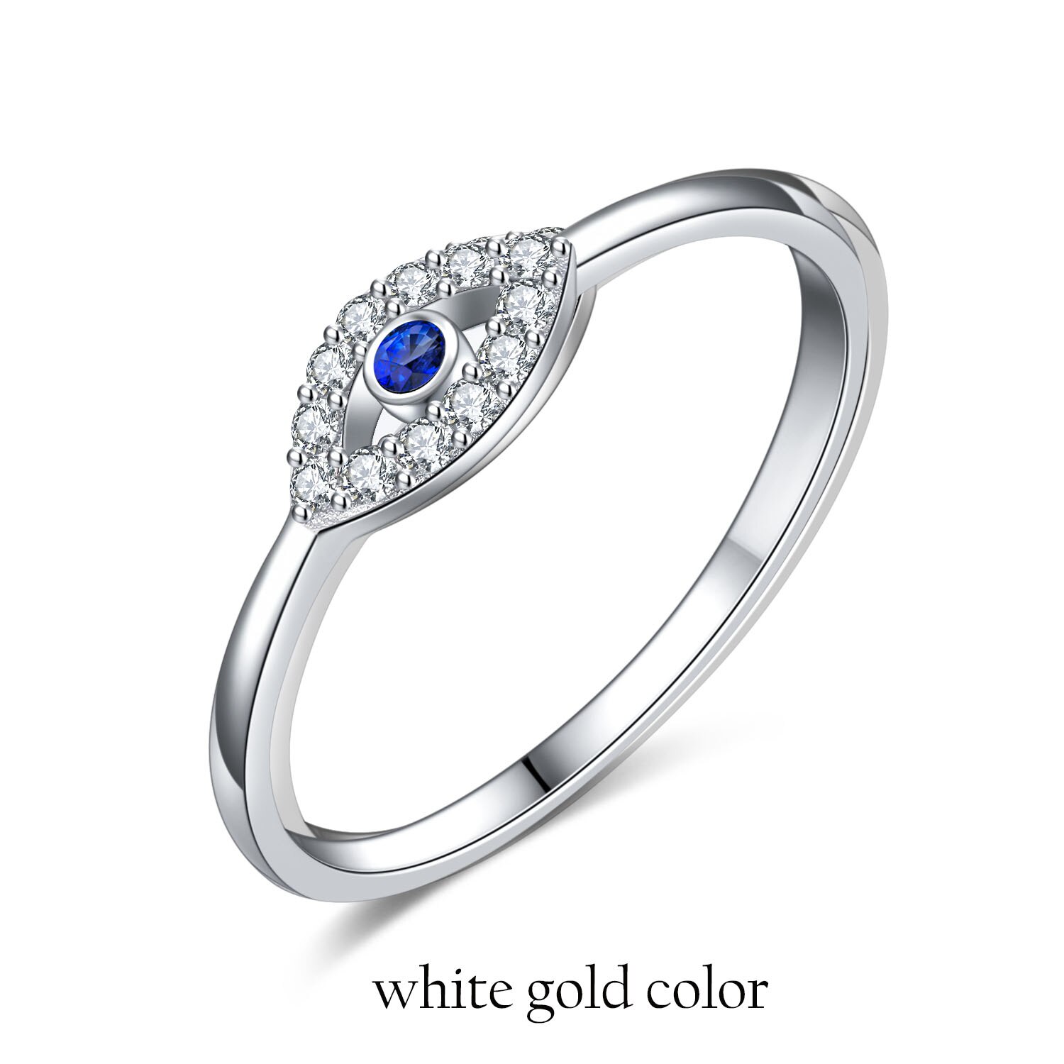 Kaletine-Anillo de Plata de Ley 925 con de ojo malvado para hombre y mujer, sortija, plata esterlina, Circonia cúbica azul, rosa amarilla, joyería de compromiso, del anillo: 9 / White Gold Color