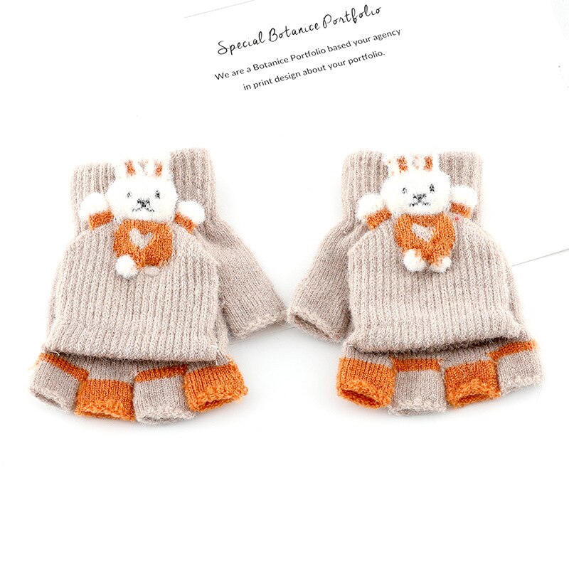 Gants d&#39;hiver en tricot pour enfants, motif lapin mignon, mitaines de dessin animé pour filles, doux et chauds, sans doigts, pour bébé de 2 à 7 ans: khaki