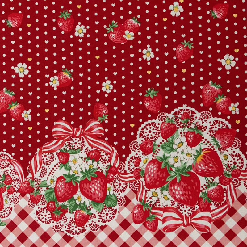 Tela de fresas japonesa importada fina de 110x50cm, tejido de algodón acolchado de Material de costura, tela de retales impresos Diy para ropa de bebé