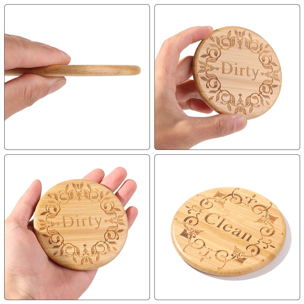 1PC Double Sided Dishwasher Fridge Magnet Reusable Clean Dirty Sign Household Home Living Bamboo Home Decor Magnetic Sticker