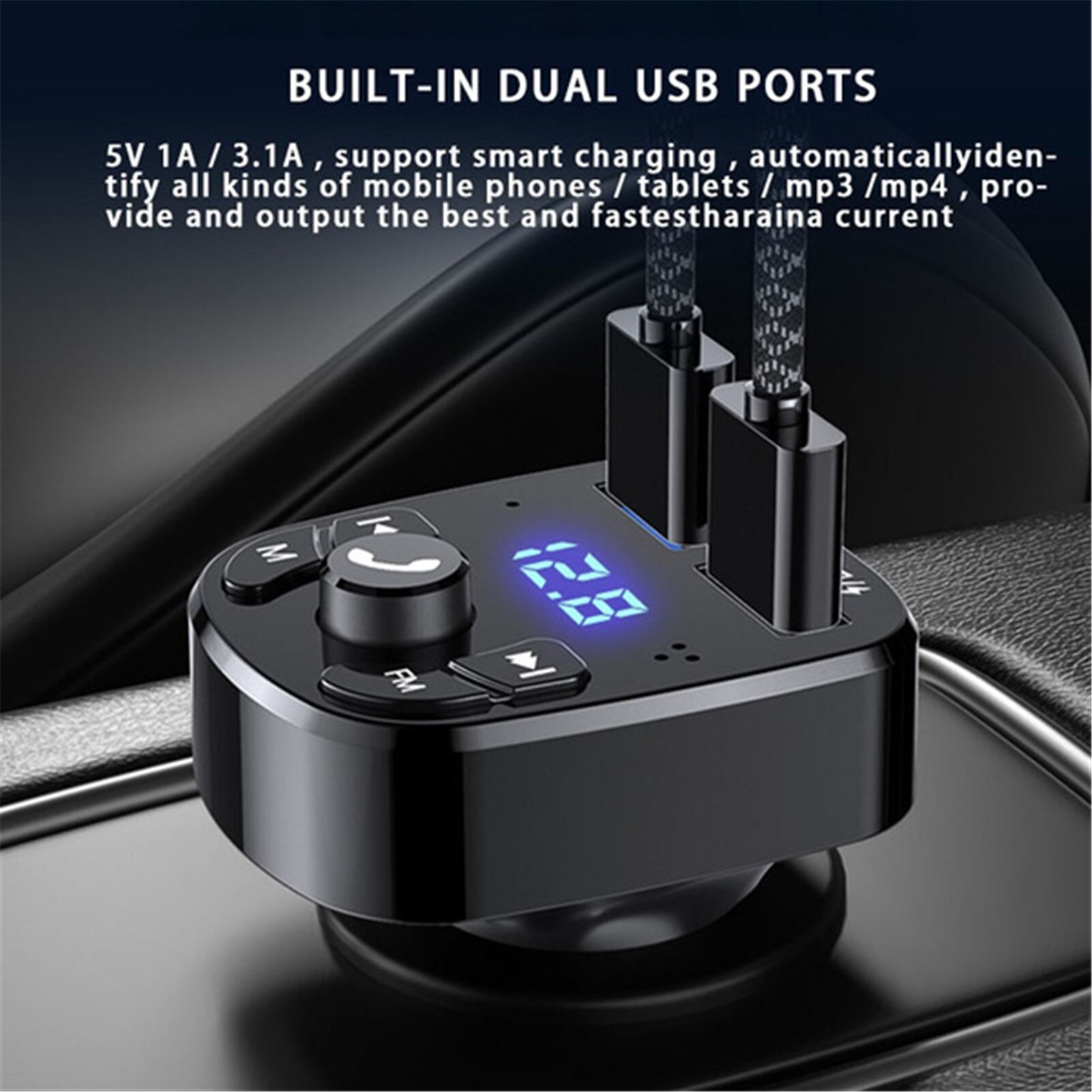 Dual Usb Bluetooth 5.0 Ontvanger Fm-zender Auto MP3 Speler Kit Snellader