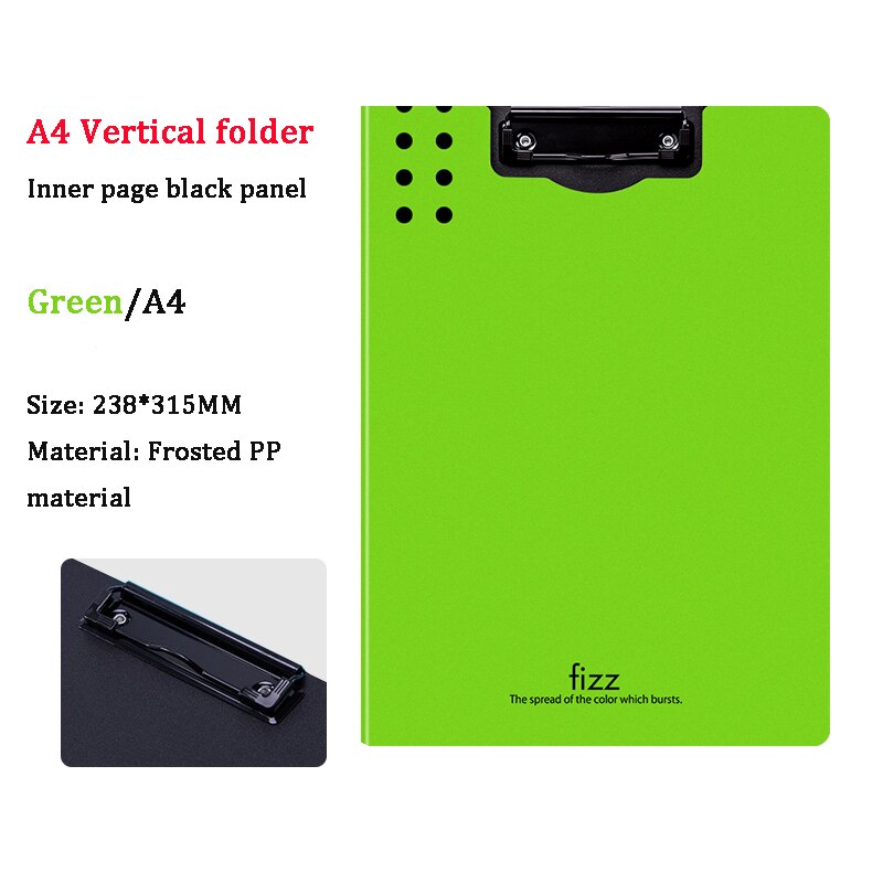 Fizz-carpeta A4 Horizontal, de 6 colores Carpeta de textura mate, almohadilla portátil, bandeja para bolígrafo, bolsillo para archivos de reuniones de oficina: Vertical Green